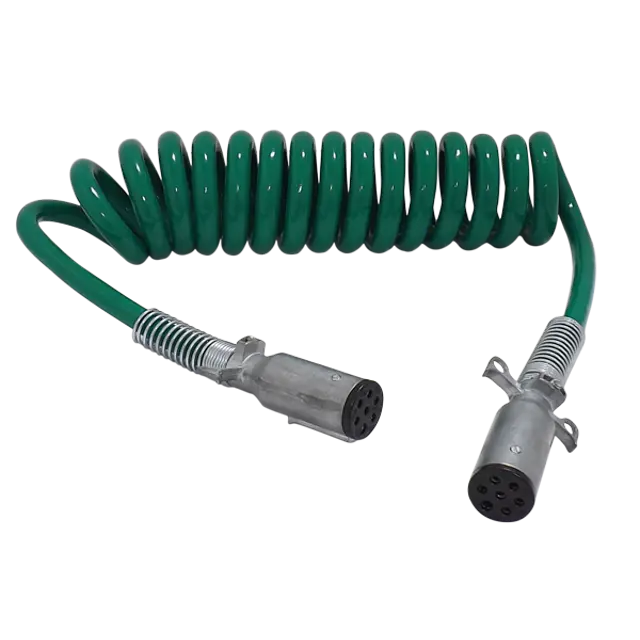 CABLE COILED ELECTRICAL GREEN 7 WAY 12 FT icjtruckparts