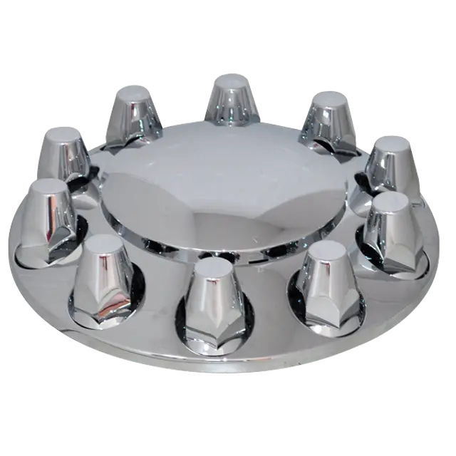 COVER WHEEL FRONT ROUND WITH FLAT THREADED NUT COVERS FOR RIM 20/22.5/24.5 IN ABS CHROME icjtruckparts