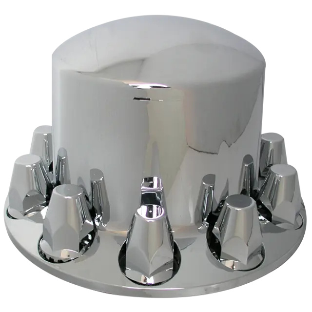 COVER WHEEL REAR ROUND WITH FLAT THREADED NUT COVERS FOR RIM 20/22.5/24.5 IN ABS CHROME icjtruckparts