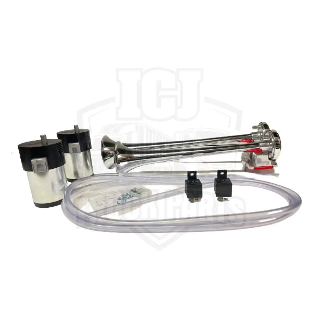Double Metal Chrome Plated Air Horns Double trumpet Heavy Duty Compressors One Very Loud Simultaneous Sound icjtruckparts