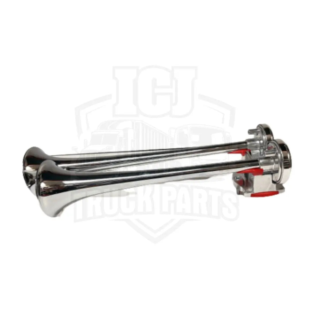 Double Metal Chrome Plated Air Horns Double trumpet Heavy Duty Compressors One Very Loud Simultaneous Sound icjtruckparts