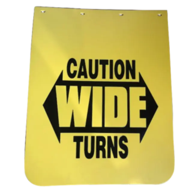 POLY MUDFLAPS YELLOW CAUTION 24X30 SAFE PASS icjtruckparts