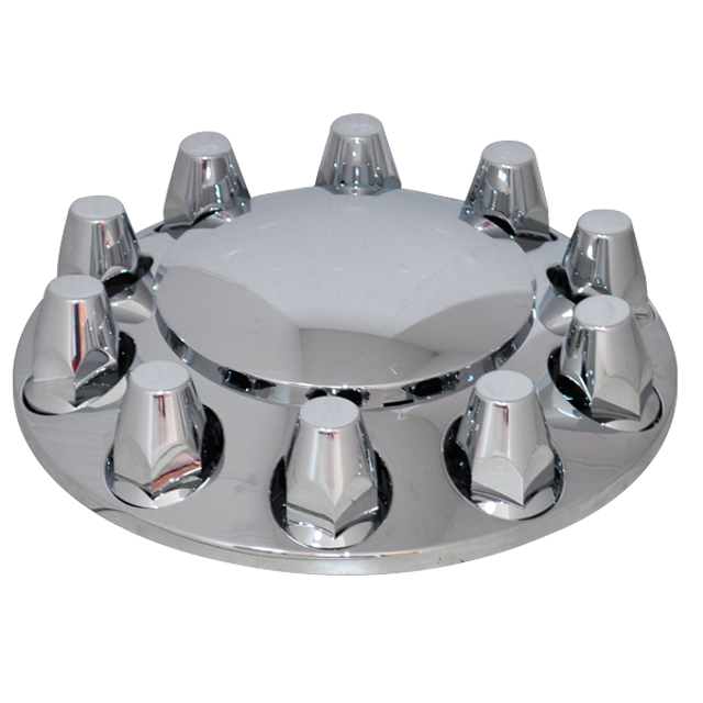 COVER WHEEL FRONT ROUND WITH FLAT THREADED NUT COVERS FOR RIM 20/22.5/24.5 IN ABS CHROME