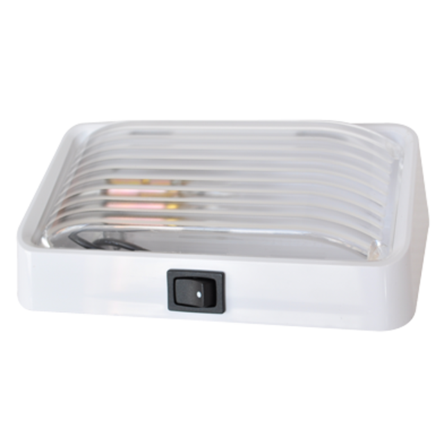 CAB INTERIOR RECTANGULAR DOME LIGHT WHITE HOUSING WITH ON-OFF SWITCH