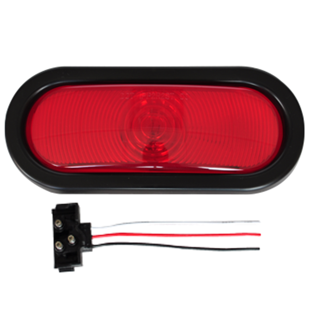 6" OVAL STOP TURN & TAIL LAMP RED WITH GROMMET AND PIGTAIL