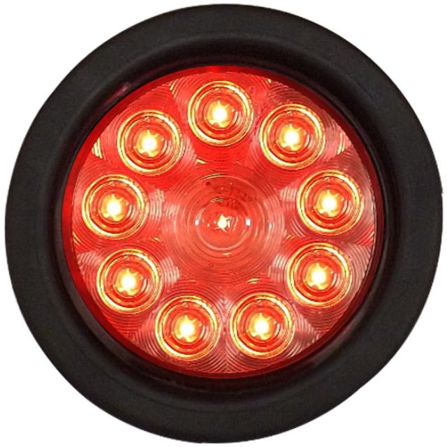 4" ROUND 10 LED STOP TURN & TAIL LAMP RED CLEAR LENS