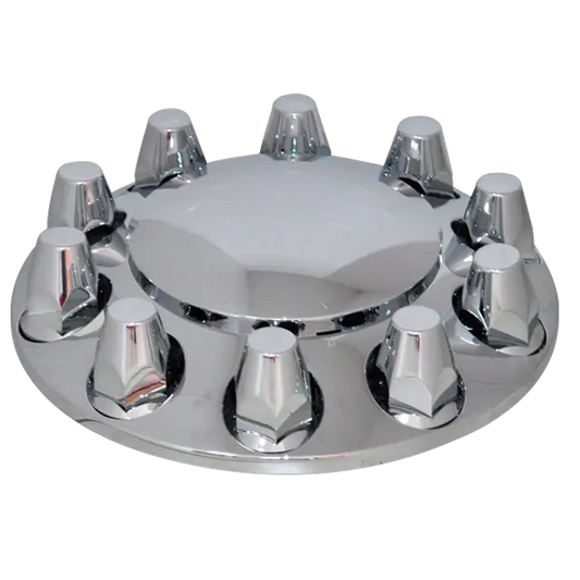 COVER WHEEL FRONT ROUND WITH FLAT THREADED NUT COVERS FOR RIM 20/22.5/24.5 IN ABS CHROME icjtruckparts