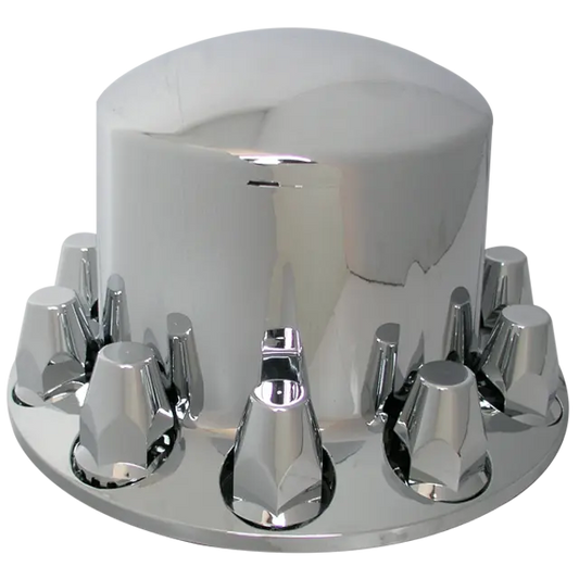 COVER WHEEL REAR ROUND WITH FLAT THREADED NUT COVERS FOR RIM 20/22.5/24.5 IN ABS CHROME icjtruckparts