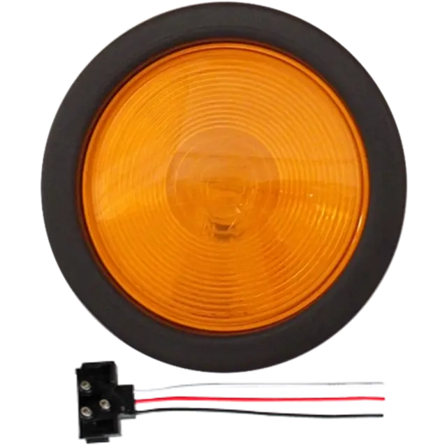 ROUND LAMP 4" SEALED AMBER PARK , TURN & CLEARANCE LAMP WITH GROMMET AND PIGTAIL icjtruckparts