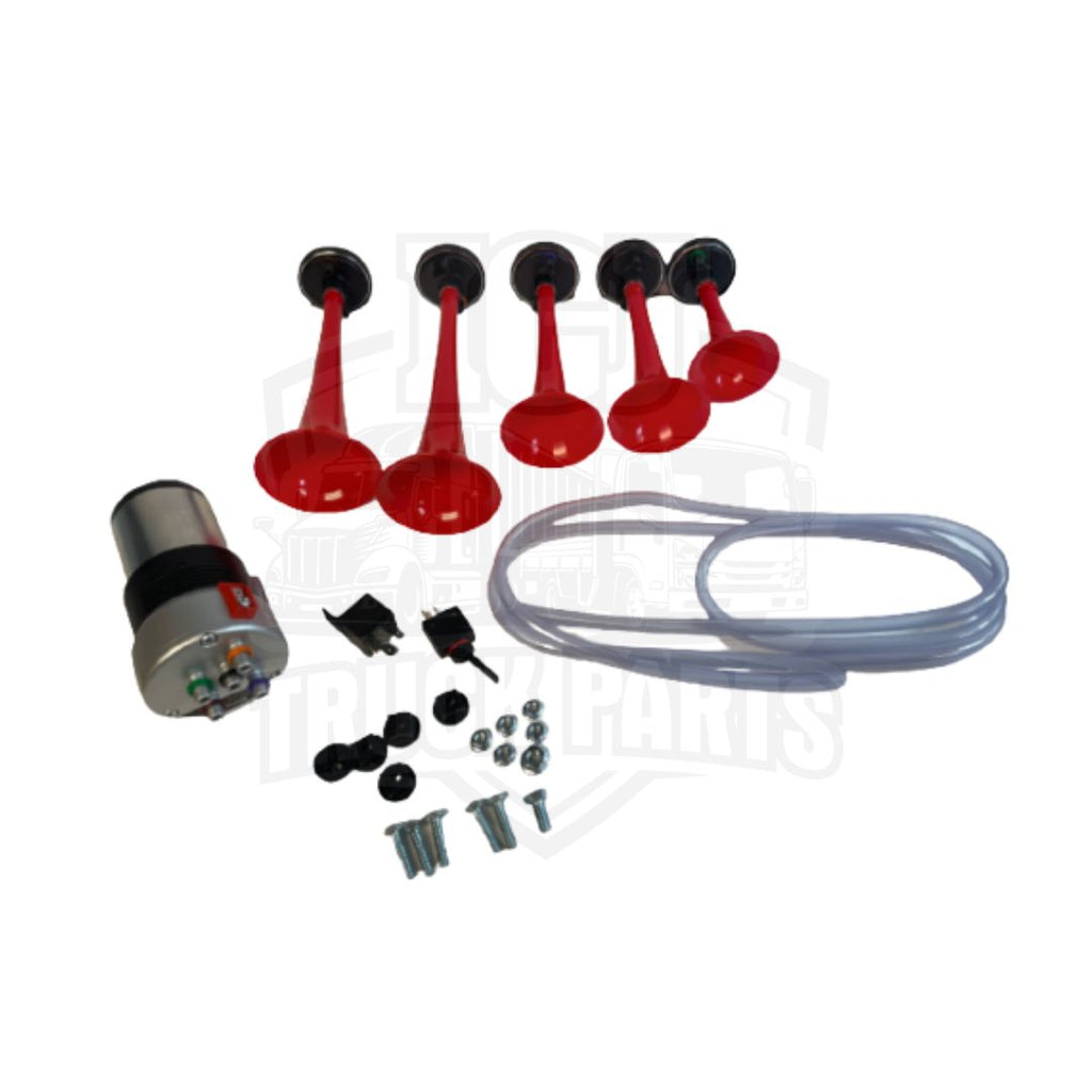 LA CUCARACHA Bocina de aire musical SUPERLOUD 5 BOCINAS Bocinas musicales 12 voltios Color (rojo) COMPRESOR DE ALTA POTENCIA PARA TRABAJOS PESADOS
